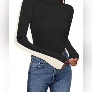 NWT Merokeety Women’s Long Sleeve Mock Neck Ribbed Knit Color Block